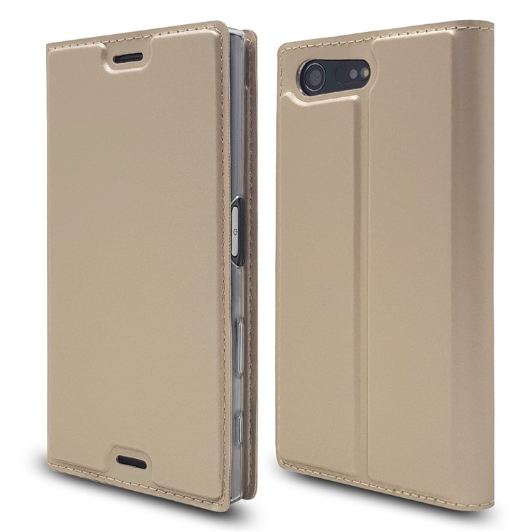 Magnetic Leather Card Holder Shell for Sony Xperia X Compact - Gold-3