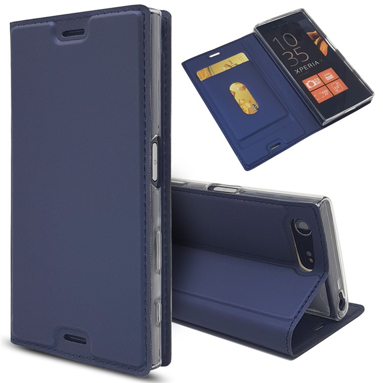 Magnetisches Leder Kartenfach Für Sony Xperia X Compact - Dunkelblau-1