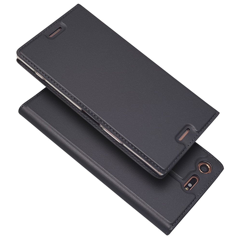 Auto-absorbed Magnetic Leather Card Holder Cover for Sony Xperia XZ Premium - Black-2