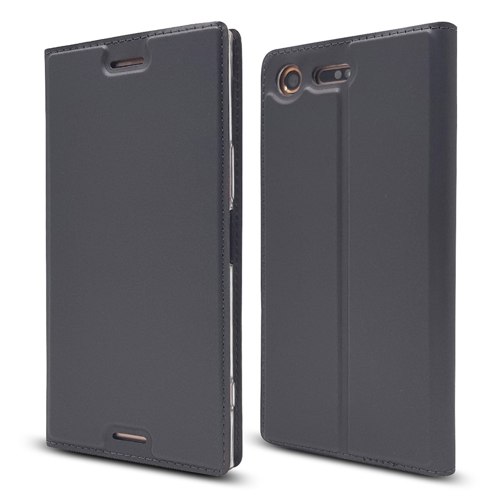 Cubierta Del Soporte de Tarjeta de Cuero Magnético Absorbido Automáticamente Para Sony Xperia XZ Premium - Negro