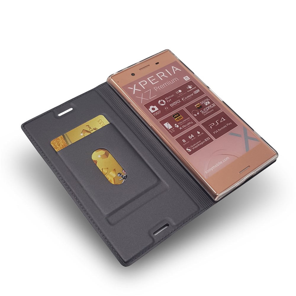 Couvercle de Carte de Carte en Cuir Magnétique Auto-absorbé Pour Sony Xperia XZ Premium - le Noir