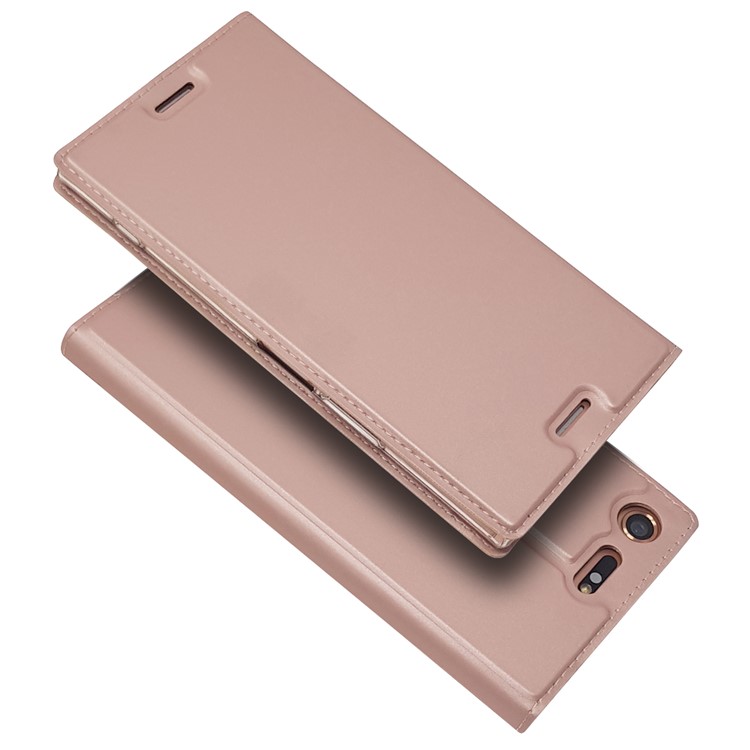 Auto-absorbed Magnetic Leather Card Holder Case for Sony Xperia XZ Premium - Rose Gold-2