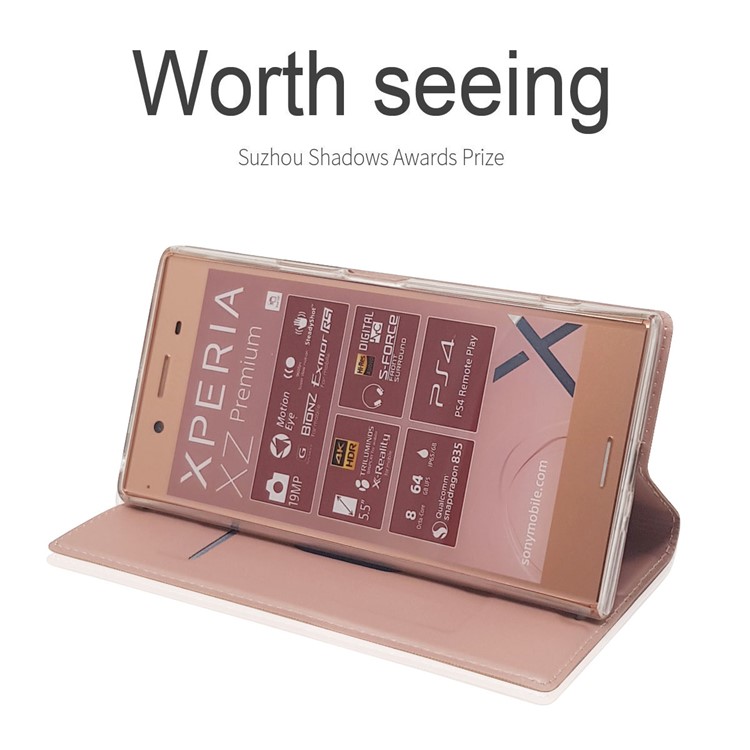 Auto-absorbed Magnetic Leather Card Holder Case for Sony Xperia XZ Premium - Rose Gold-4