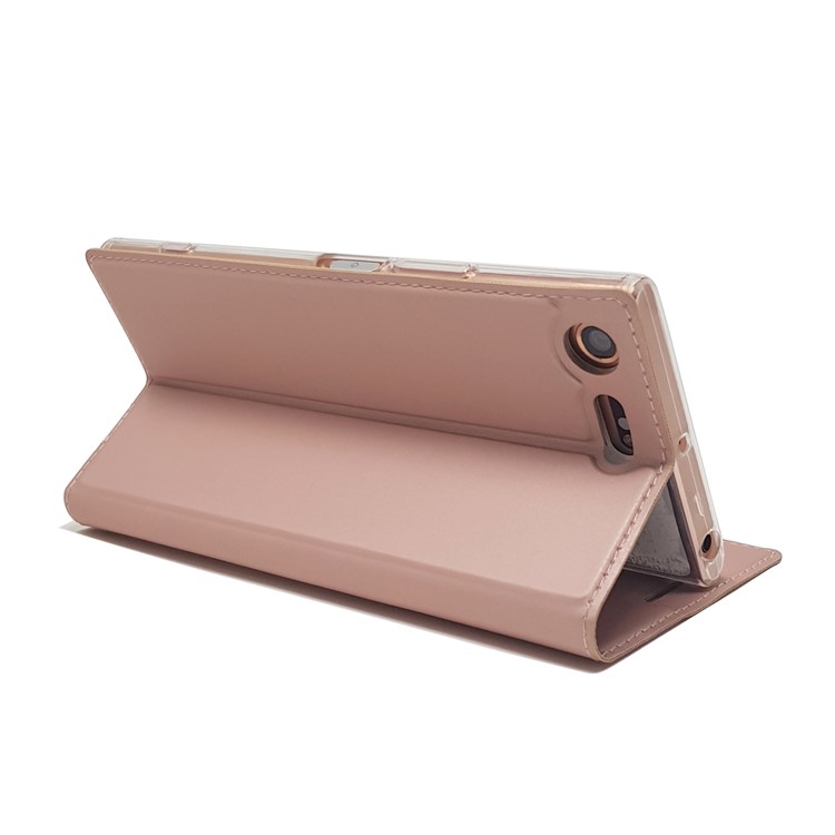 Auto-absorbed Magnetic Leather Card Holder Case for Sony Xperia XZ Premium - Rose Gold-8