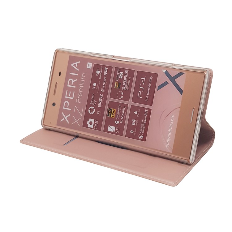 Auto-absorbed Magnetic Leather Card Holder Case for Sony Xperia XZ Premium - Rose Gold-9