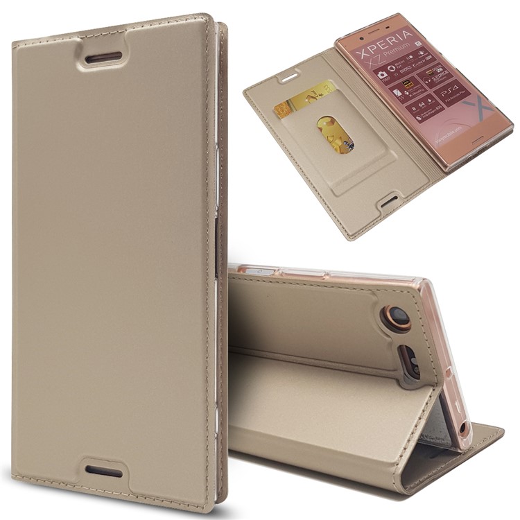 Auto-absorbed Magnetic Leather Stand Mobile Casing for Sony Xperia XZ Premium - Gold-1