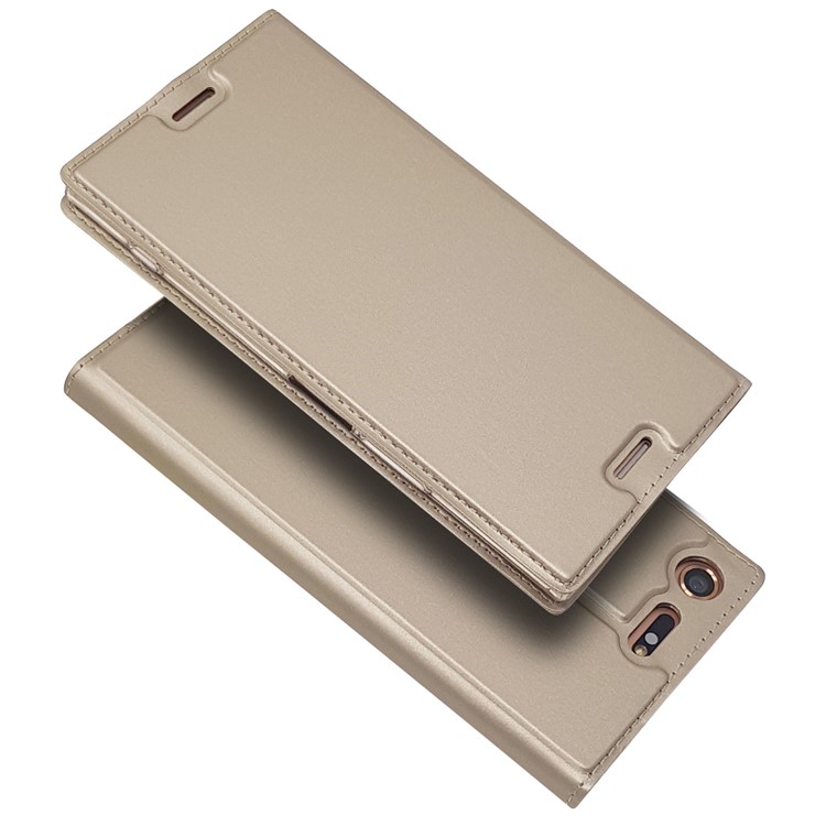 Auto-absorbed Magnetic Leather Stand Mobile Casing for Sony Xperia XZ Premium - Gold-2