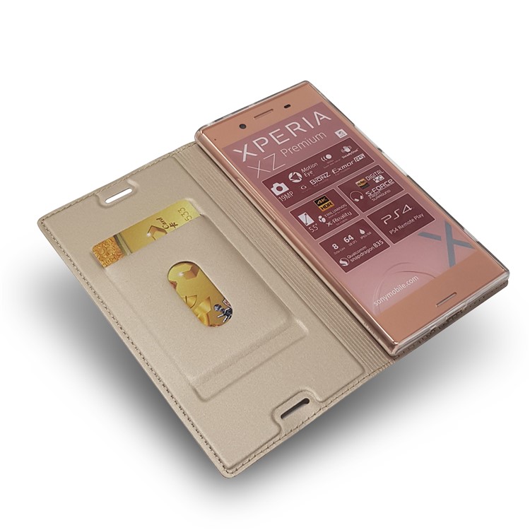 Auto-absorbed Magnetic Leather Stand Mobile Casing for Sony Xperia XZ Premium - Gold-6