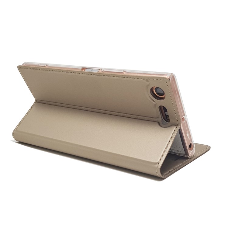 Auto-absorbed Magnetic Leather Stand Mobile Casing for Sony Xperia XZ Premium - Gold-7