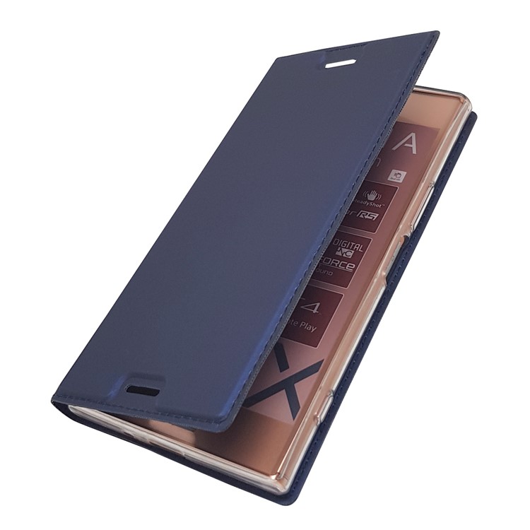 Auto-absorbed Magnetic Leather Stand Cell Phone Cover for Sony Xperia XZ Premium - Dark Blue-11