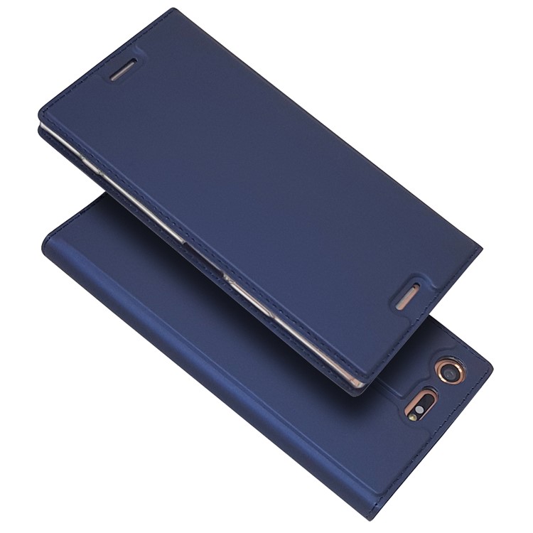 Auto-absorbed Magnetic Leather Stand Cell Phone Cover for Sony Xperia XZ Premium - Dark Blue-2