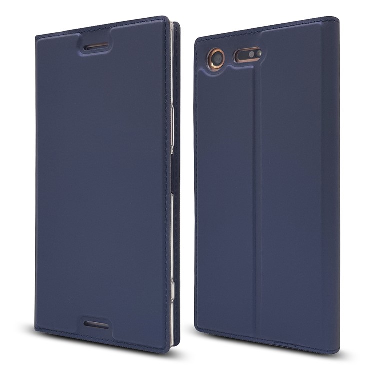 Auto-absorbed Magnetic Leather Stand Cell Phone Cover for Sony Xperia XZ Premium - Dark Blue-3