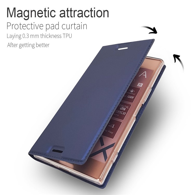 Auto-absorbed Magnetic Leather Stand Cell Phone Cover for Sony Xperia XZ Premium - Dark Blue-4