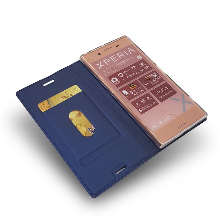 Auto-absorbed Magnetic Leather Stand Cell Phone Cover for Sony Xperia XZ Premium - Dark Blue-7