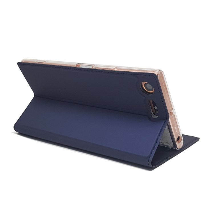Auto-absorbed Magnetic Leather Stand Cell Phone Cover for Sony Xperia XZ Premium - Dark Blue-8