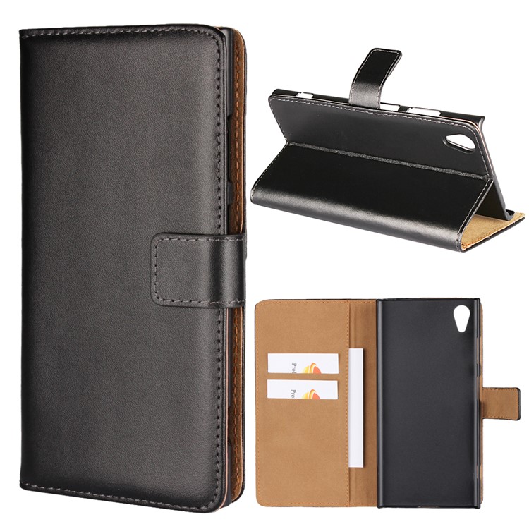 Split Leather Wallet Magnetic Mobile Cover for Sony Xperia XA1 Plus - Black-1