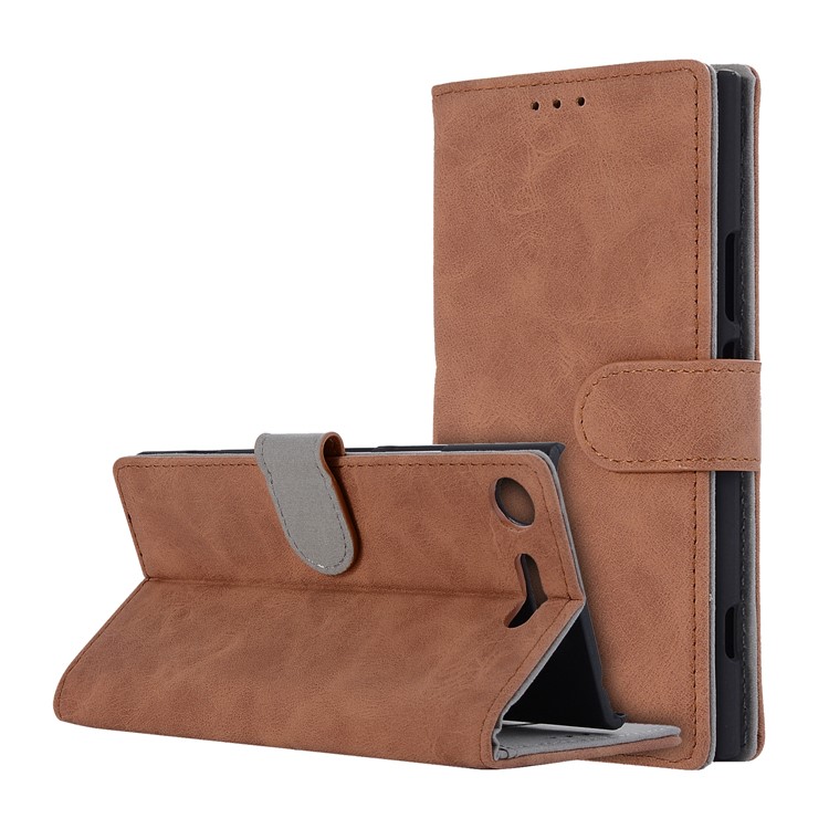 For Sony Xperia XZ1 Vintage Style Wallet Leather Stand Case Protector - Brown-1