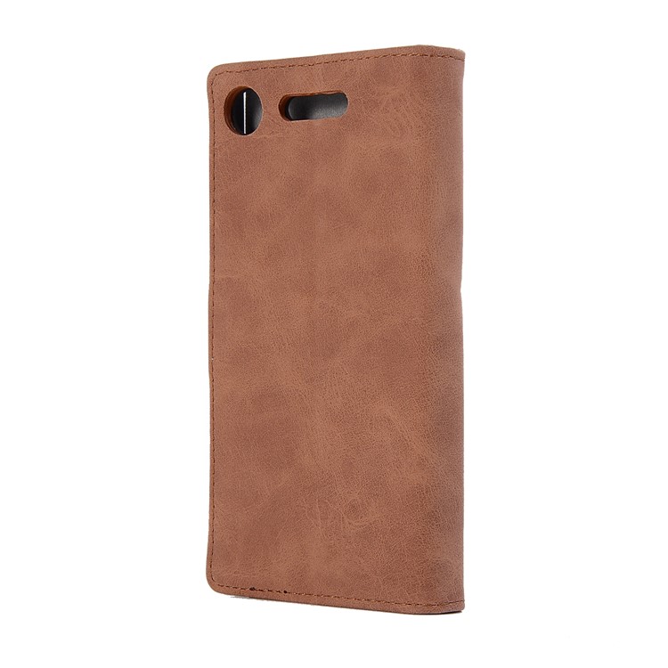 For Sony Xperia XZ1 Vintage Style Wallet Leather Stand Case Protector - Brown-3