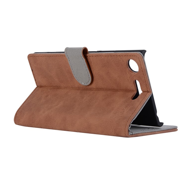 For Sony Xperia XZ1 Vintage Style Wallet Leather Stand Case Protector - Brown-4