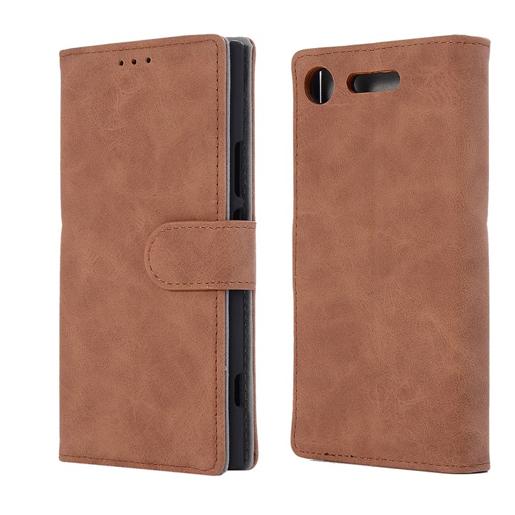 For Sony Xperia XZ1 Vintage Style Wallet Leather Stand Case Protector - Brown-5