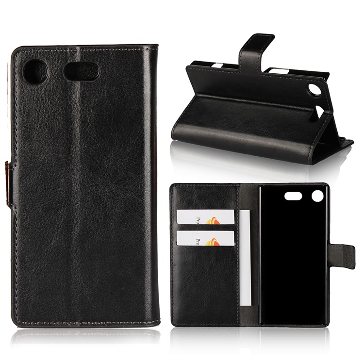 Crazy Horse Wallet Leather Case with Stand for Xperia XZ1 Compact - Black-1