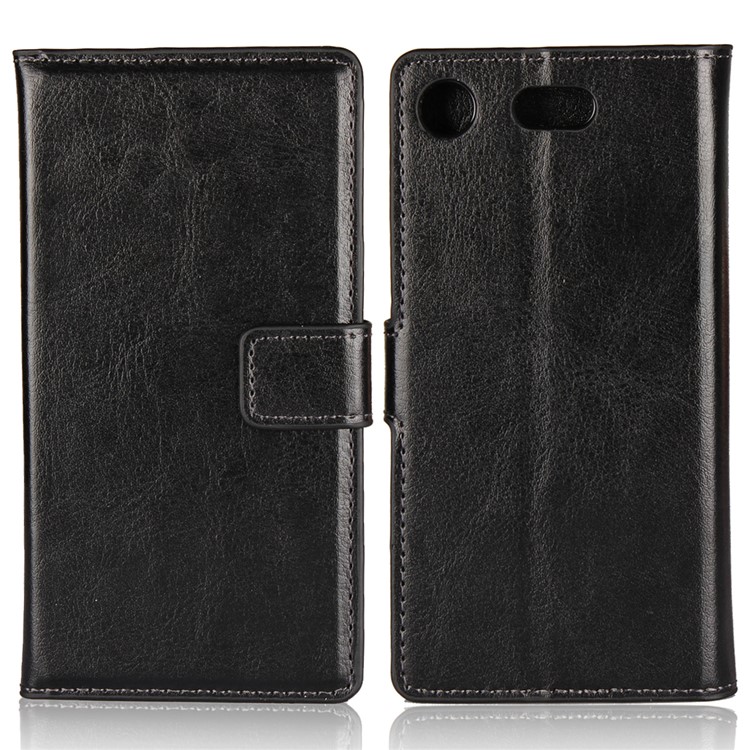 Crazy Horse Wallet Leather Case with Stand for Xperia XZ1 Compact - Black-2