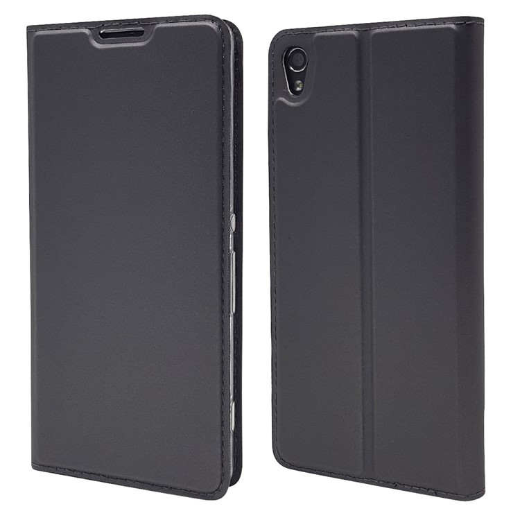 Magnetic Leather Card Holder Case for Sony Xperia XA / XA Dual - Black-3