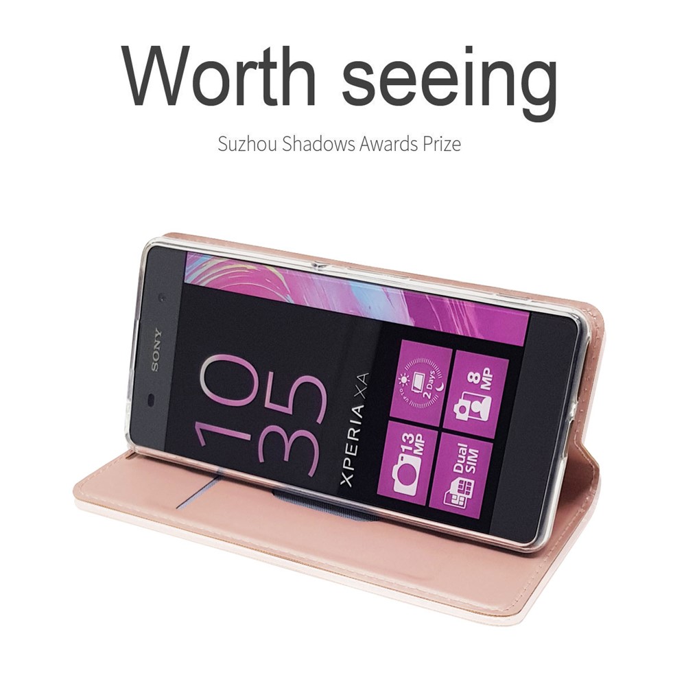 Magnetic Leather Card Holder Cover for Sony Xperia XA / XA Dual - Rose Gold-4