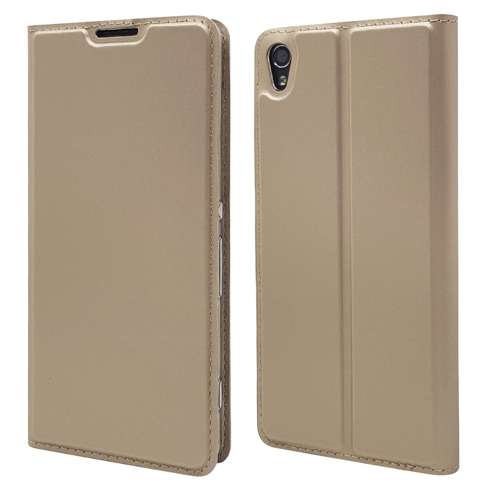 Magnetic Leather Card Holder Shell for Sony Xperia XA / XA Dual - Gold-3