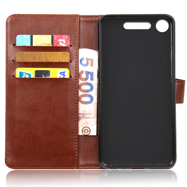 BOGVED Crazy Horse Leather Stand Wallet Shell for Sony Xperia XZ1 - Brown-2