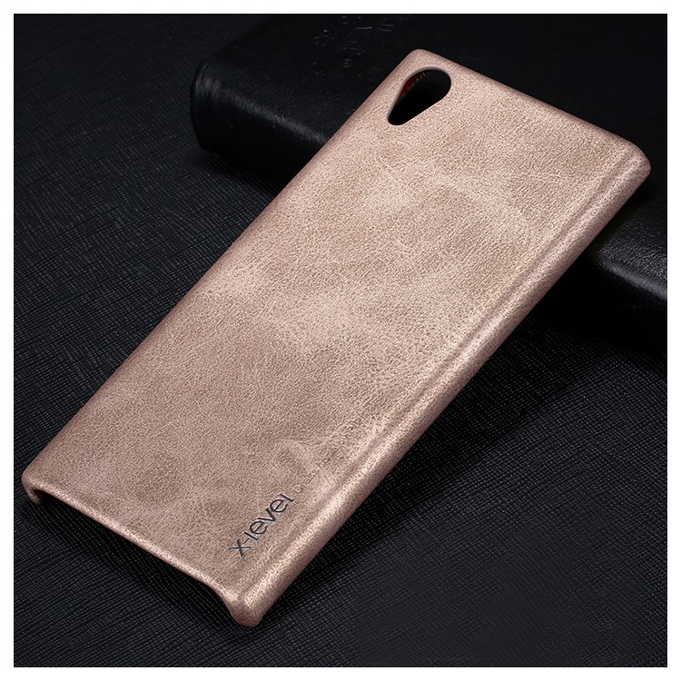 X-LEVEL Vintage Series Leather Coated PC Phone Cover for Sony Xperia XA1 Plus - Gold-1