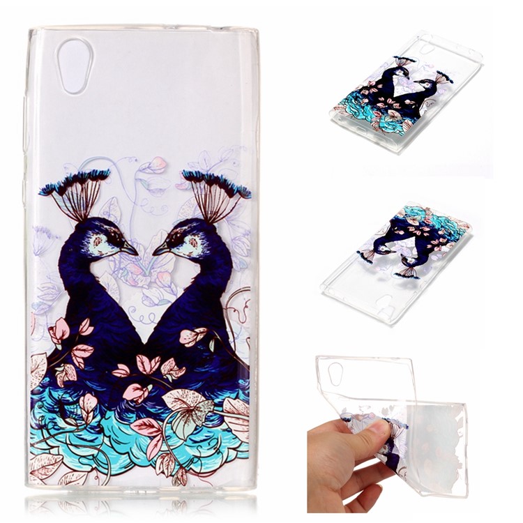 Printing Pattern Soft TPU Jelly Phone Accessory Cover for Sony Xperia L1 - Peacock Couple-1