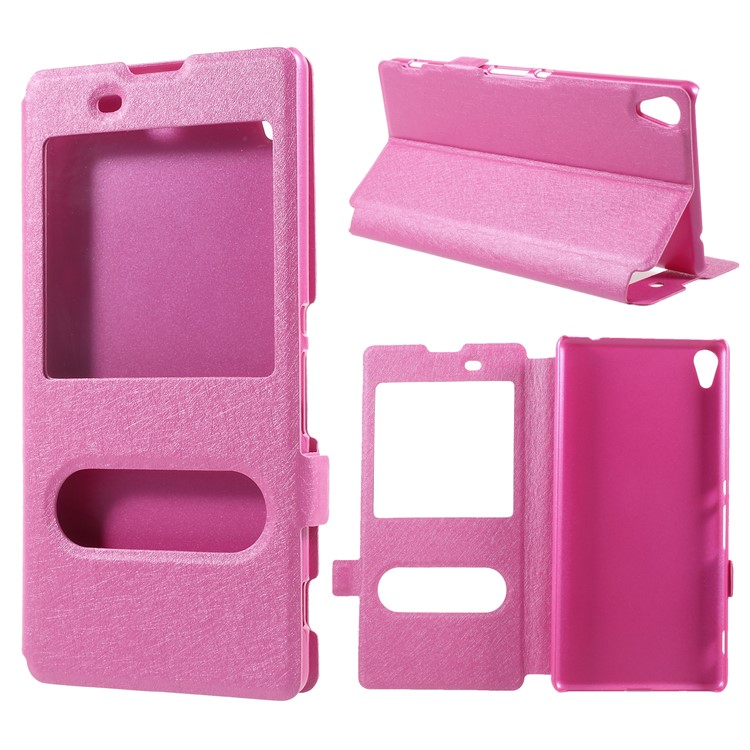 Silk Texture Dual View Window Leather Cover for Sony Xperia XA Ultra - Rose-1