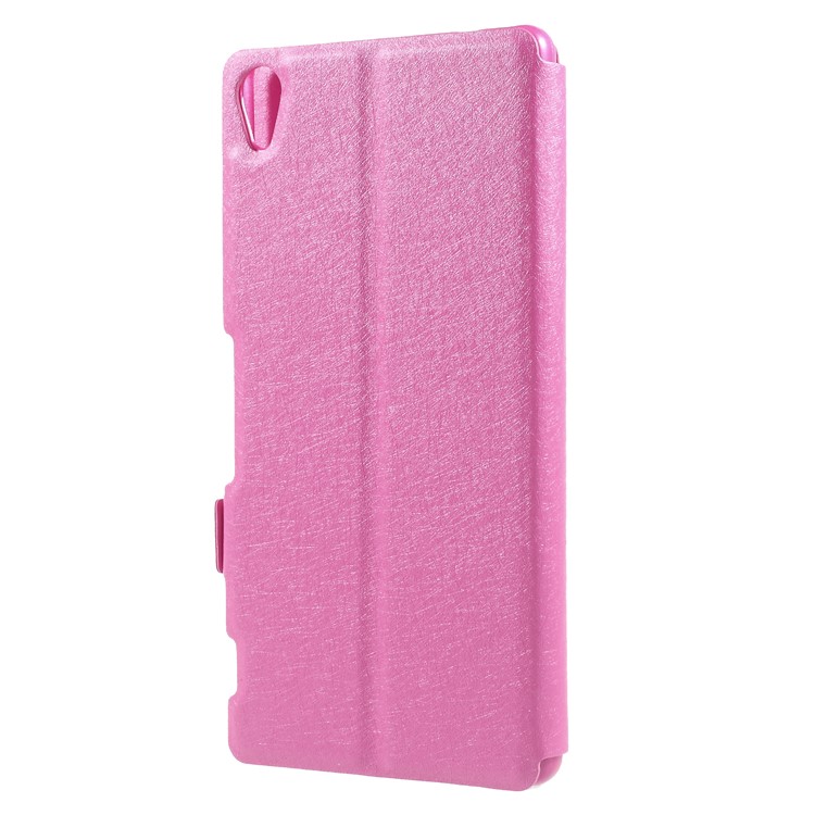 Silk Texture Dual View Window Leather Cover for Sony Xperia XA Ultra - Rose-2