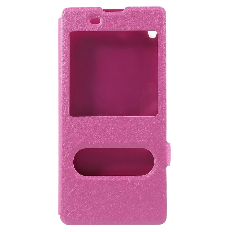 Silk Texture Dual View Window Leather Cover for Sony Xperia XA Ultra - Rose-3