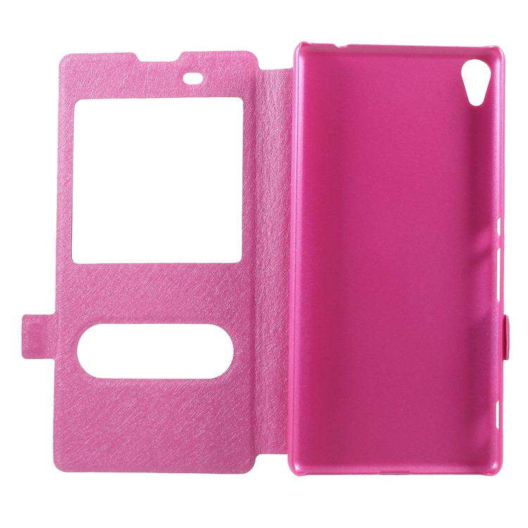 Silk Texture Dual View Window Leather Cover for Sony Xperia XA Ultra - Rose-6