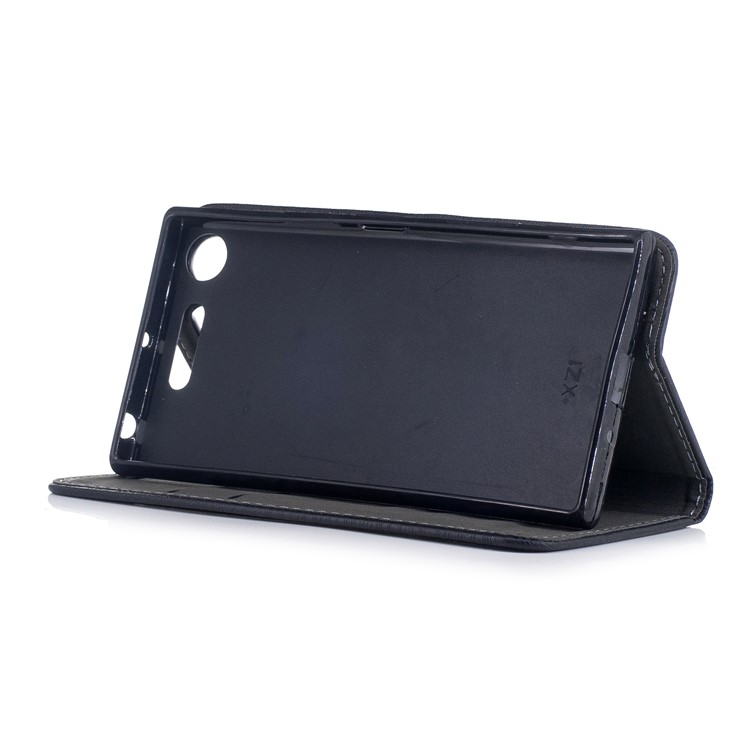 Auto-absorbed Wood Pattern PU Leather Protection Cover for Sony Xperia XZ1 - Black-4