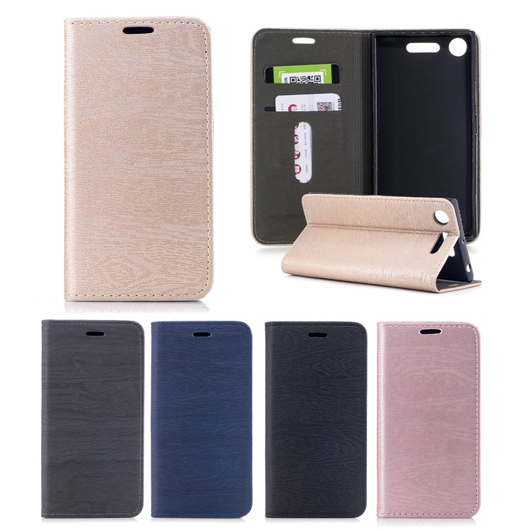 Auto-absorbed Wood Pattern PU Leather Protection Cover for Sony Xperia XZ1 - Black-8