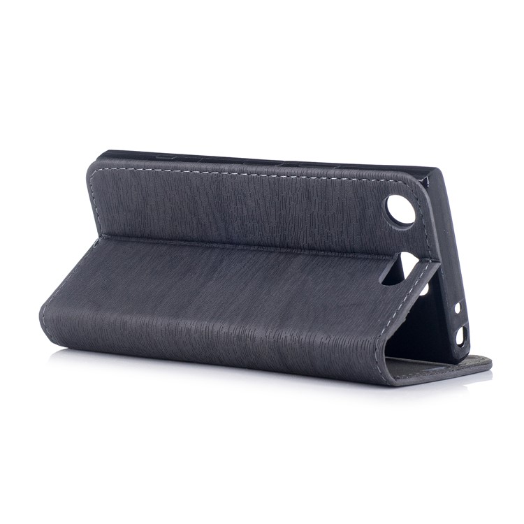 Wood Texture Magnetic Adsorption Leather Stand Mobile Phone Casing for Sony Xperia XZ1 Compact - Grey-3