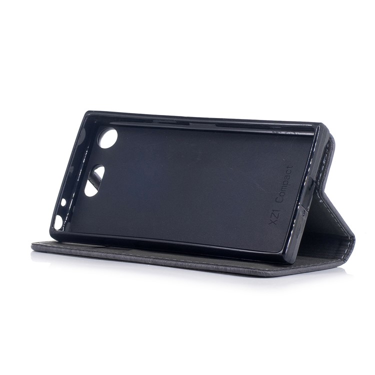 Wood Texture Magnetic Adsorption Leather Stand Mobile Phone Casing for Sony Xperia XZ1 Compact - Grey-4