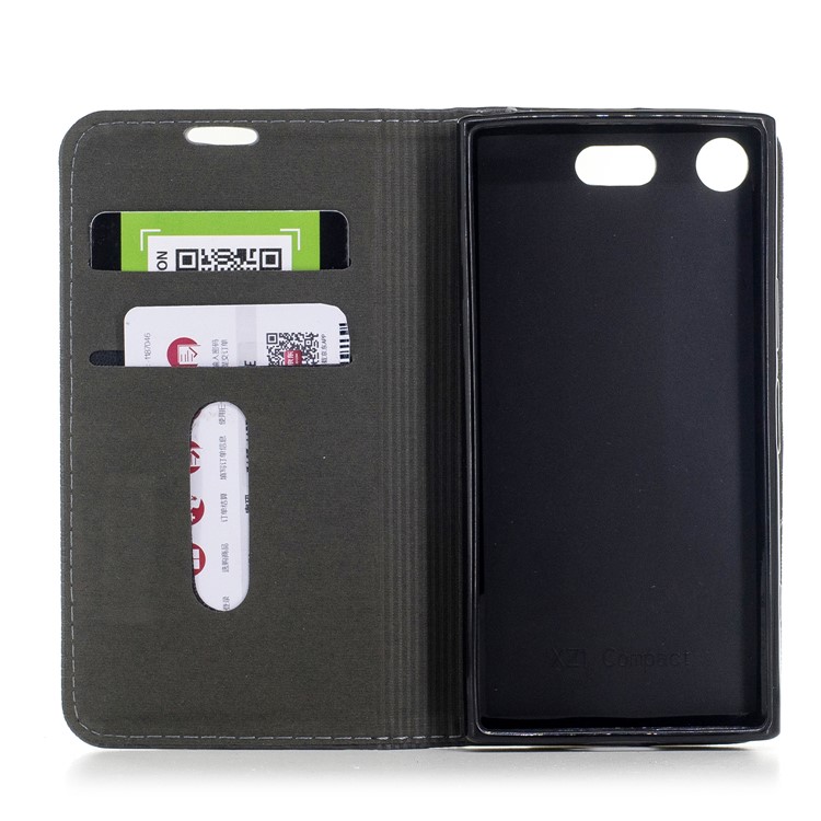 Wood Texture Magnetic Adsorption Leather Stand Mobile Phone Casing for Sony Xperia XZ1 Compact - Grey-7