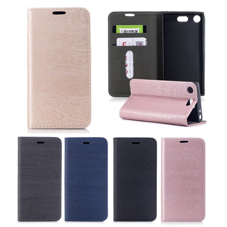 Wood Texture Magnetic Adsorption Leather Stand Mobile Phone Casing for Sony Xperia XZ1 Compact - Grey-8