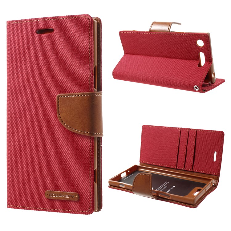 MERCURY GOOSPERY Canvas Leather Wallet Case for Sony Xperia XZ1 - Red-1