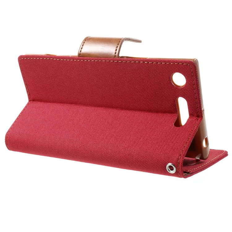 MERCURY GOOSPERY Canvas Leather Wallet Case for Sony Xperia XZ1 - Red-4