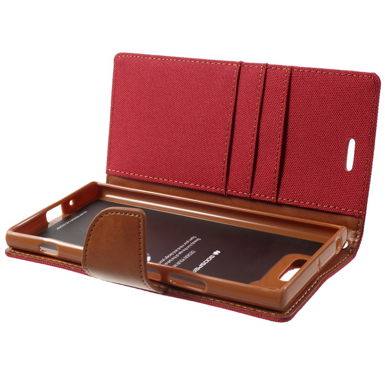 MERCURY GOOSPERY Canvas Leather Wallet Case for Sony Xperia XZ1 - Red-5