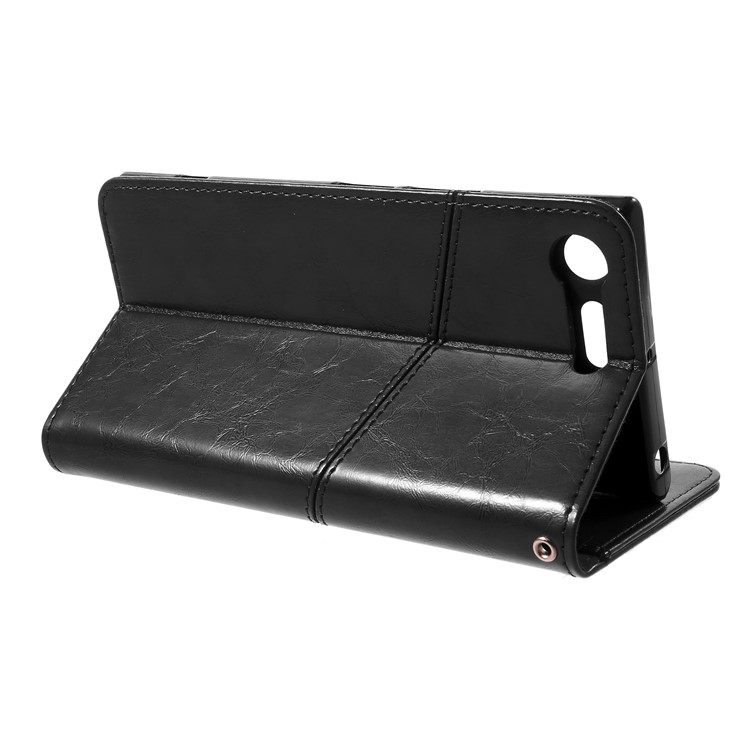 K'TRY Geometric Splicing Series Stand Leather Wallet Case for Sony Xperia XZ Premium - Black-5