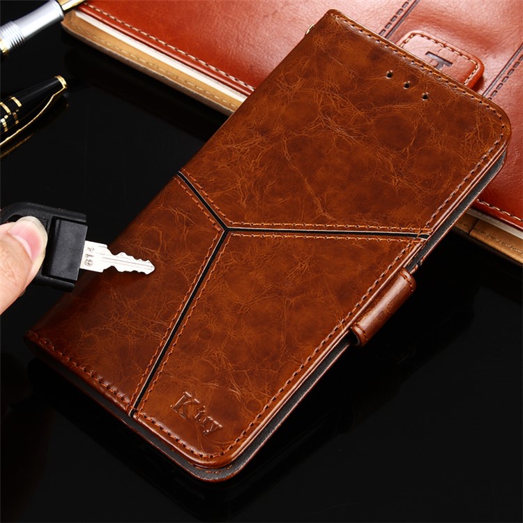 K'TRY Geometric Splicing Series Wallet Leather Cover Case for Sony Xperia XZ Premium - Brown-10