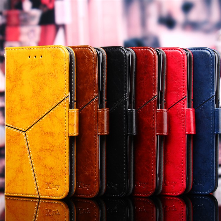 K'TRY Geometric Splicing Series Wallet Leather Cover Case for Sony Xperia XZ Premium - Brown-12