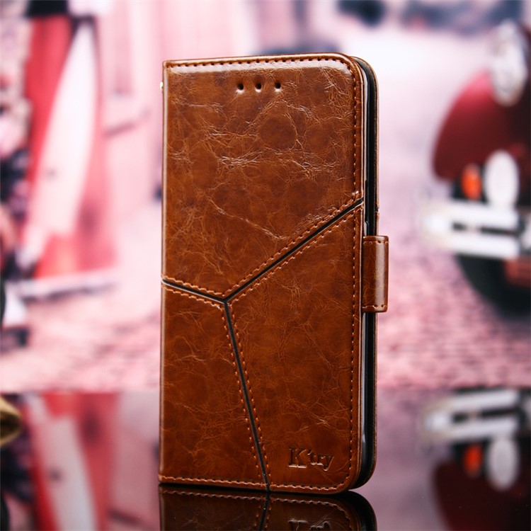 K'TRY Geometric Splicing Series Wallet Leather Cover Case for Sony Xperia XZ Premium - Brown-2