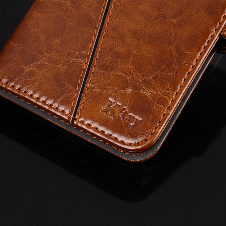 K'TRY Geometric Splicing Series Wallet Leather Cover Case for Sony Xperia XZ Premium - Brown-4